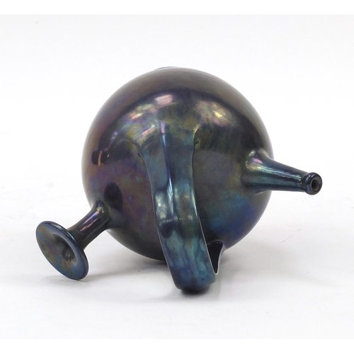 129 - Early 20th century Zsolnay Pecs pottery twin spouted ewer, painted impressed marks to the base, 19.5... 