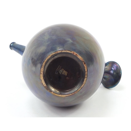 129 - Early 20th century Zsolnay Pecs pottery twin spouted ewer, painted impressed marks to the base, 19.5... 