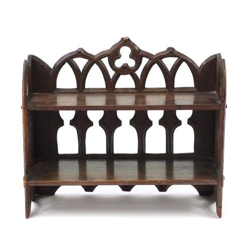 6 - 19th century Gothic oak book shelf, 31cm H x 36cm W x 13.5cm D