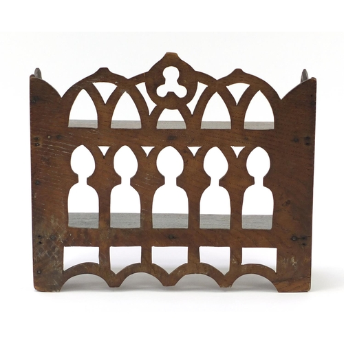 6 - 19th century Gothic oak book shelf, 31cm H x 36cm W x 13.5cm D