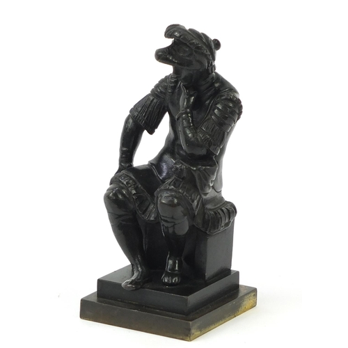 48 - 19th century patinated bronze figure of a seated Roman soldier, 13.2cm high