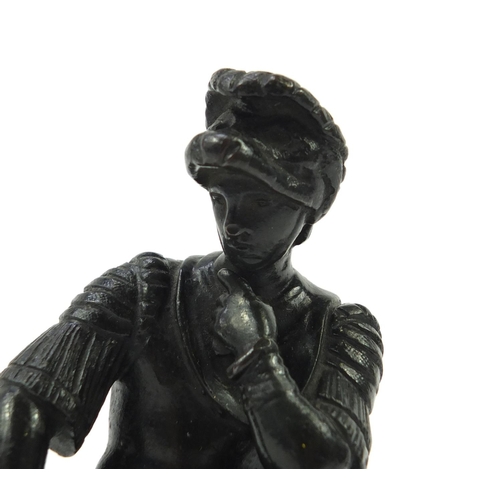 48 - 19th century patinated bronze figure of a seated Roman soldier, 13.2cm high