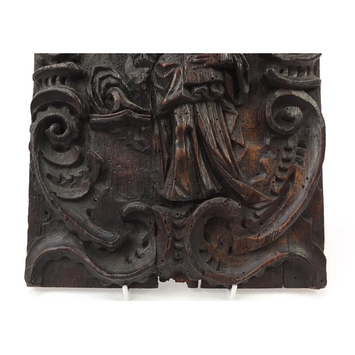 40 - 17th century oak panel carved with a saint, Suffolk House Antiques receipt for £380.00, 34cm x 24cm