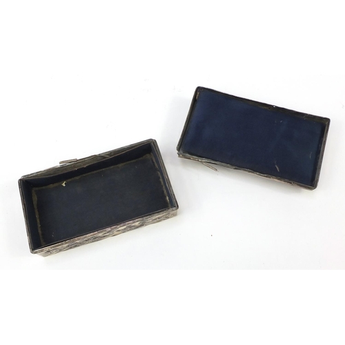 171 - Japanese silver coloured metal casket embossed with flowers, birds and waves, 17cm x 9cm x 5.2cm