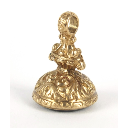 154 - Victorian unmarked gold seal fob, carved with a portrait of a male Roman soldier, 2.5cm in length, 8... 