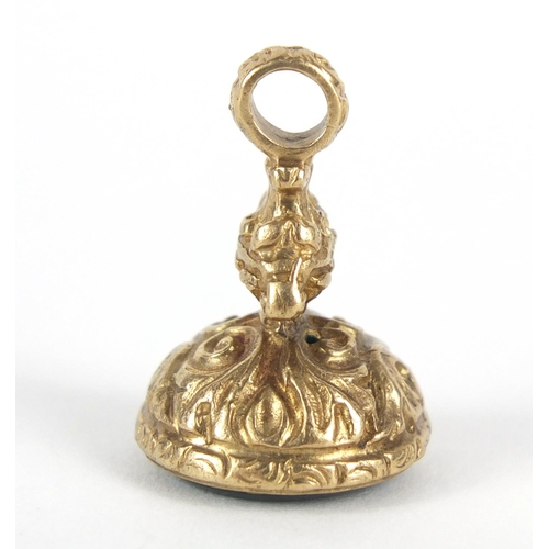 154 - Victorian unmarked gold seal fob, carved with a portrait of a male Roman soldier, 2.5cm in length, 8... 