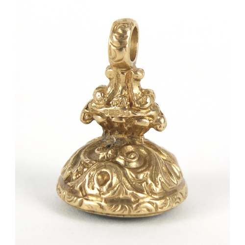 154 - Victorian unmarked gold seal fob, carved with a portrait of a male Roman soldier, 2.5cm in length, 8... 