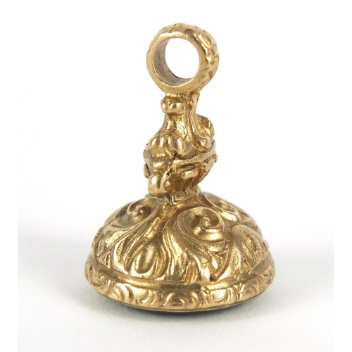 154 - Victorian unmarked gold seal fob, carved with a portrait of a male Roman soldier, 2.5cm in length, 8... 