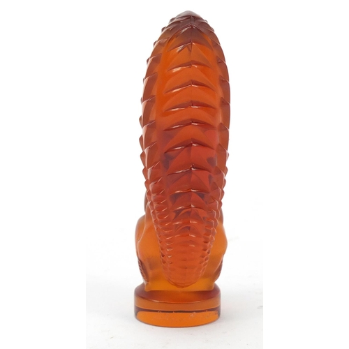 130 - Lalique amber frosted and clear glass squirrel paperweight, etched Lalique France, 11cm high