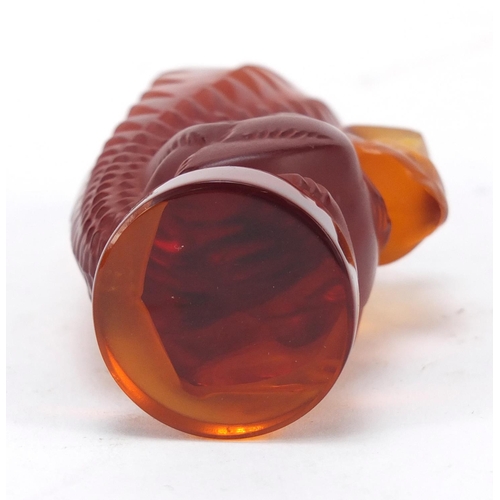 130 - Lalique amber frosted and clear glass squirrel paperweight, etched Lalique France, 11cm high