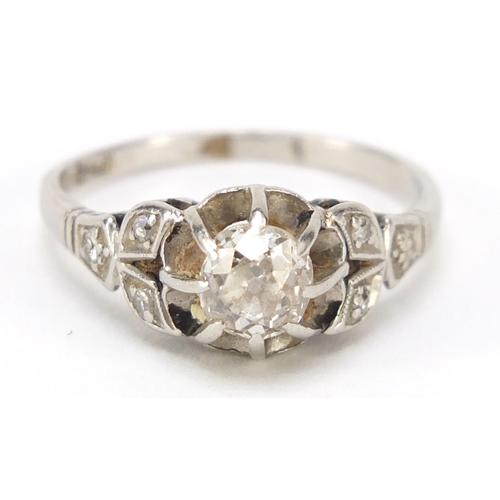 155 - Art Deco 18ct gold solitaire diamond ring, size O, 3.6g