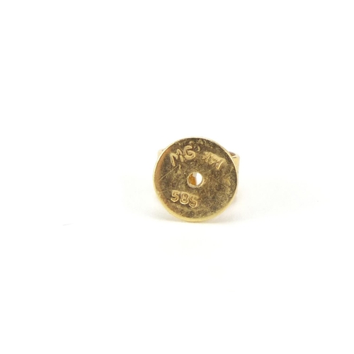 571 - Pair of 14ct gold amethyst and mother of pearl stud earrings, 1.3cm in diameter, 5.4g