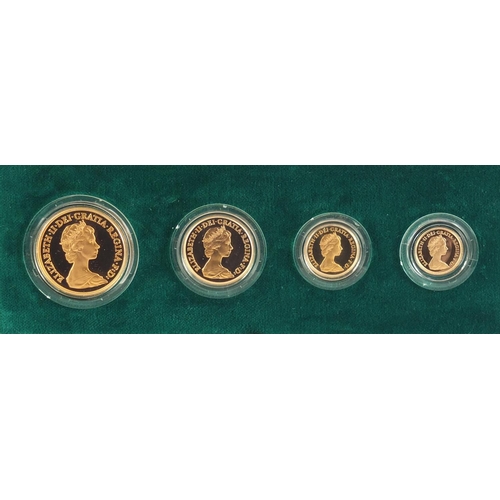 21 - 1980 proof sovereign gold coin set with certificate, comprising five pounds, two pounds, sovereign a... 
