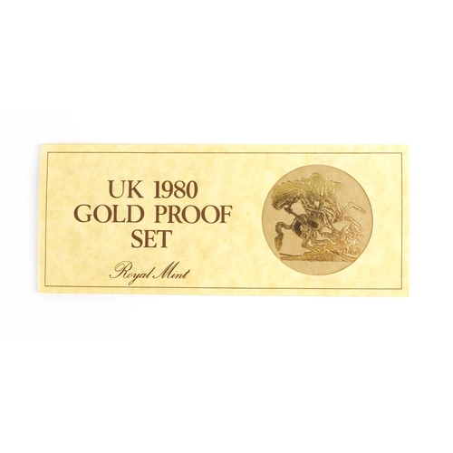 21 - 1980 proof sovereign gold coin set with certificate, comprising five pounds, two pounds, sovereign a... 