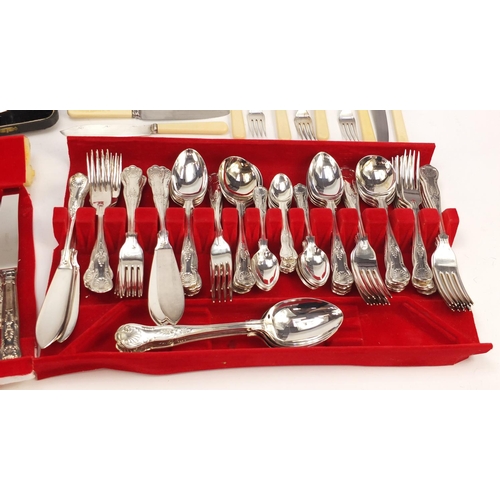 2481 - Silver plated and stainless steel cutlery and a three piece carving set with horn handles