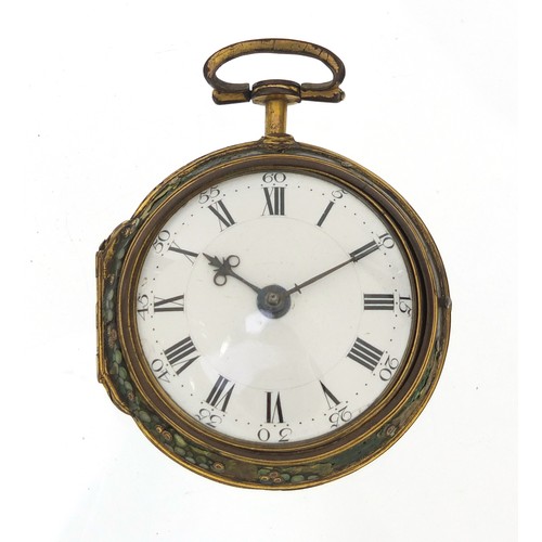 27 - 18th century gentlemen's shagreen pair cased pocket watch by James Vigne, with verge fusée movement ... 