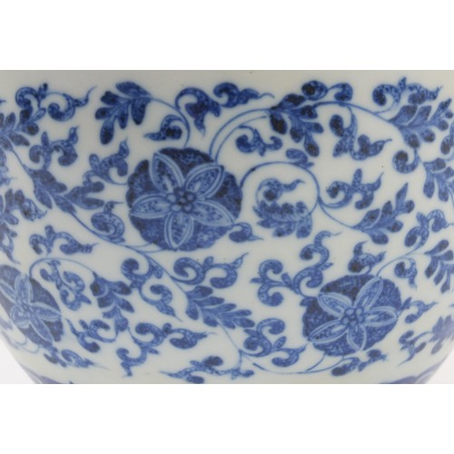 80 - Chinese blue and white porcelain jardiniere, finely hand painted with flower heads amongst scrolling... 