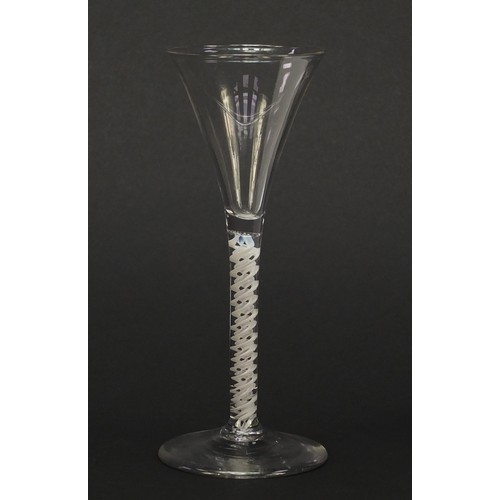 53 - 18th century wine glass with trumpet bowl and opaque twist stem, 16cm high