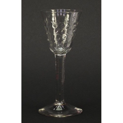 56 - 18th century wine glass bobbled bowl, 17cm high