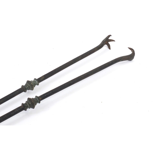 1299 - Rare pair of 19th century French iron and brass giant log tongs, 125cm in length