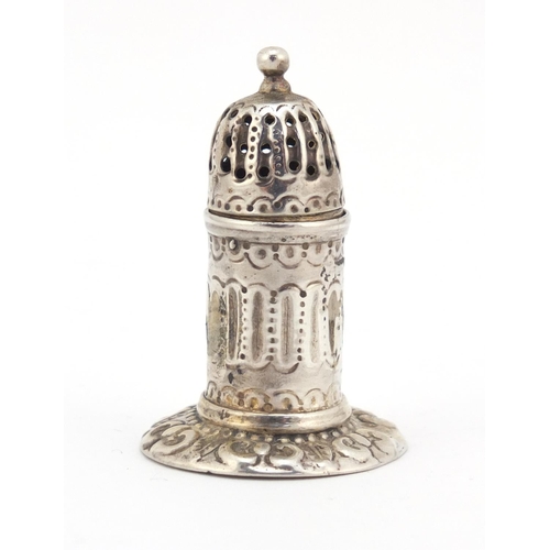 459 - Henry William Curry, Victorian silver peperette in the form of a lighthouse with repousseé work, Lon... 