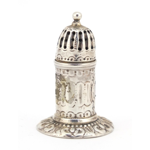 459 - Henry William Curry, Victorian silver peperette in the form of a lighthouse with repousseé work, Lon... 