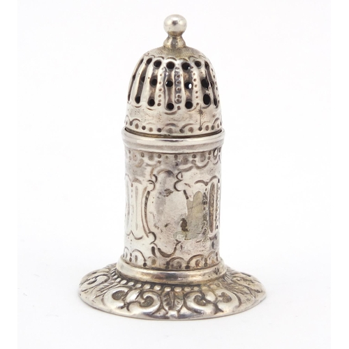 459 - Henry William Curry, Victorian silver peperette in the form of a lighthouse with repousseé work, Lon... 
