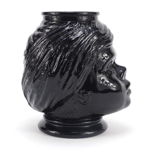 744 - American black glass cookie jar in the form of a lady, 20cm high