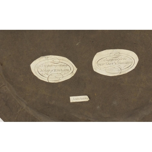 489 - George III New Lady's magazine oval map of England and Wales for silk working, housed in a period br... 