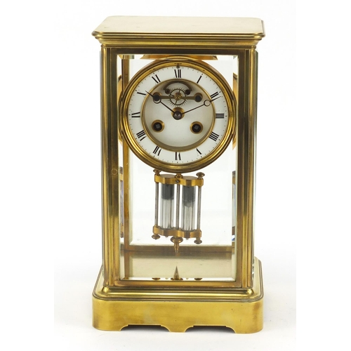 83 - 19th century French brass case four glass mantle clock with Brocot escapement and enamel dial, numbe... 