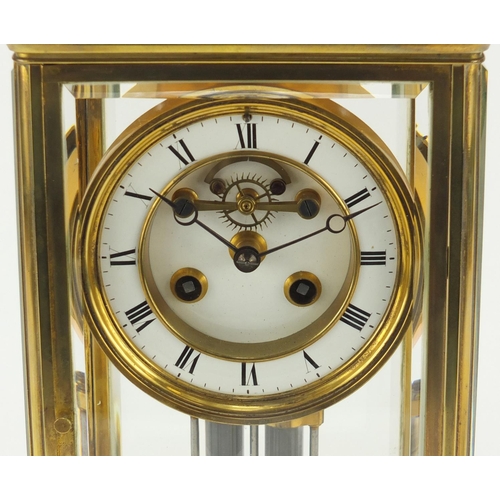 83 - 19th century French brass case four glass mantle clock with Brocot escapement and enamel dial, numbe... 