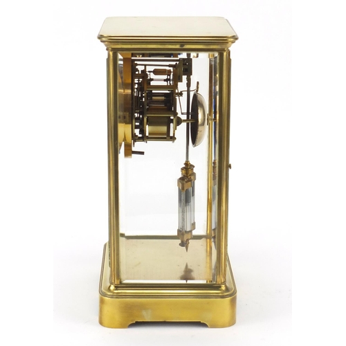 83 - 19th century French brass case four glass mantle clock with Brocot escapement and enamel dial, numbe... 