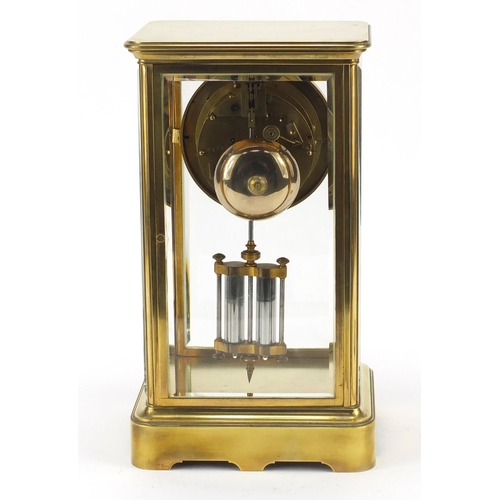 83 - 19th century French brass case four glass mantle clock with Brocot escapement and enamel dial, numbe... 