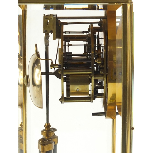 83 - 19th century French brass case four glass mantle clock with Brocot escapement and enamel dial, numbe... 