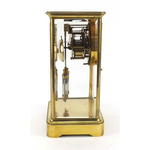 83 - 19th century French brass case four glass mantle clock with Brocot escapement and enamel dial, numbe... 