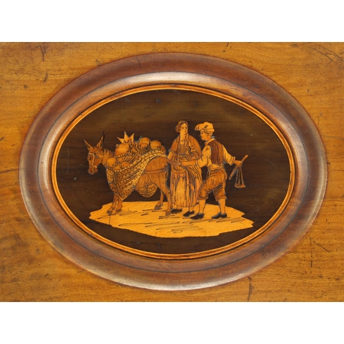 55 - Italian Sorrento ware panel inlaid with a donkey and  two peasants, 23cm x 17cm