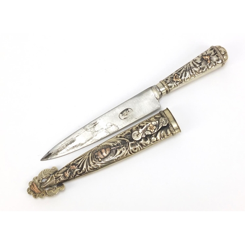 694 - Argentine Gaucho silver coloured metal boot knife, 29cm in length