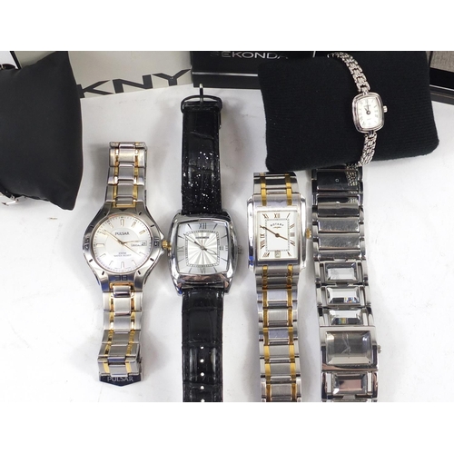 1990 - ** WITHDRAWN ** Ladies and gentlemen's wristwatches including a silver Rotary, DKNY, Sekonda and Pul... 