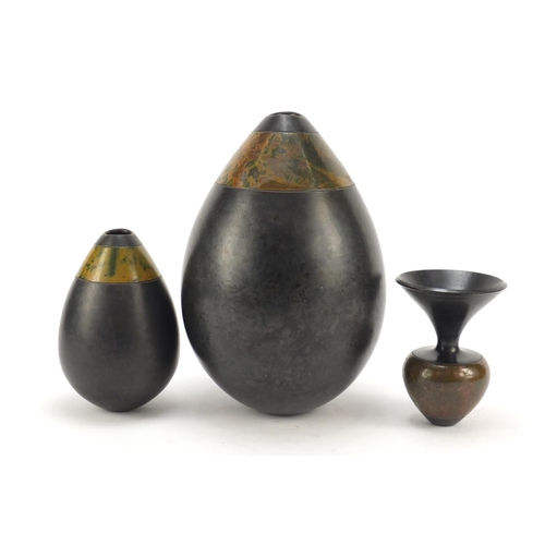 179 - Three Andrew Hill Raku pottery vases, the largest 25cm high