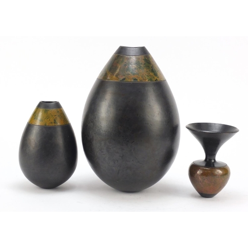 179 - Three Andrew Hill Raku pottery vases, the largest 25cm high