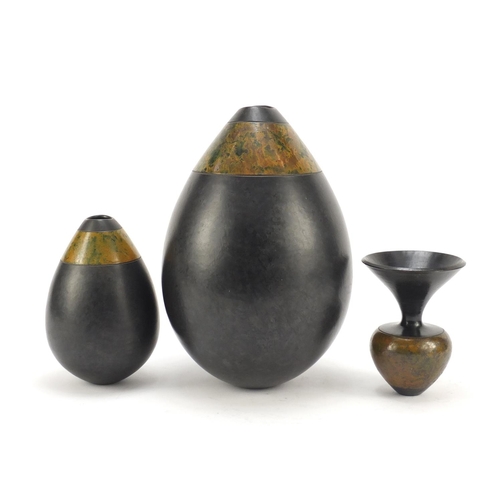 179 - Three Andrew Hill Raku pottery vases, the largest 25cm high