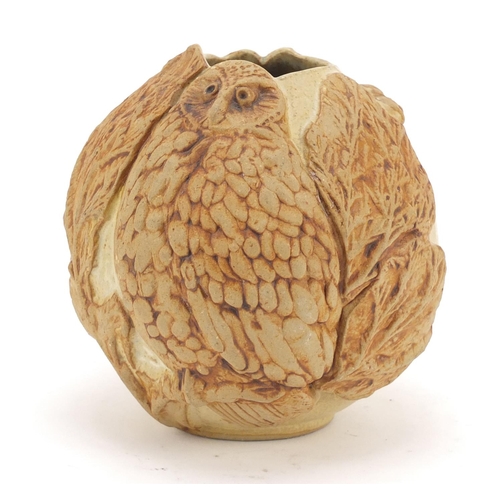 181 - Bernard Rooke studio pottery owl vase, 13cm high