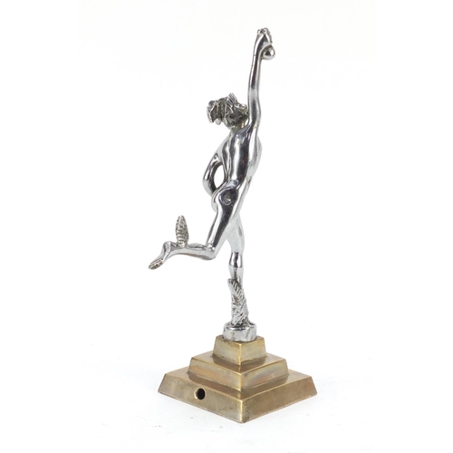 332 - Vintage Mercury chrome car mascot with brass plinth base, 21.5cm high