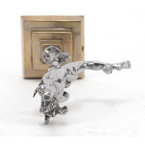 332 - Vintage Mercury chrome car mascot with brass plinth base, 21.5cm high