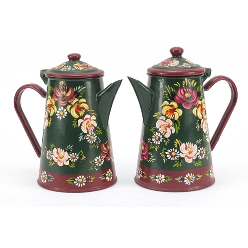 2006 - Two hand painted Barge ware water pots, 20cm high