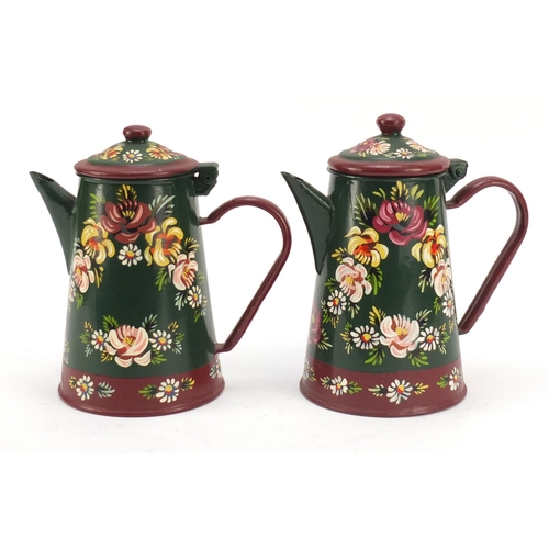 2006 - Two hand painted Barge ware water pots, 20cm high