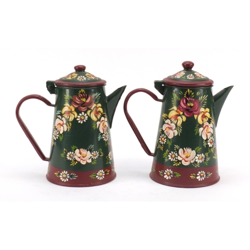 2006 - Two hand painted Barge ware water pots, 20cm high