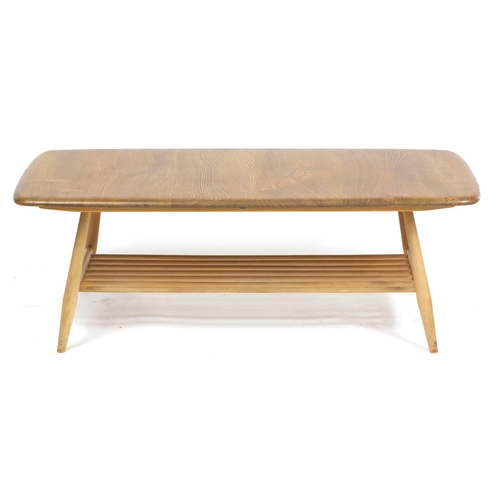 1306 - Ercol Windsor light elm coffee table with under tier, 35.5cm H x 104cm W x 46cm D