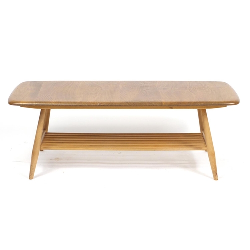 1306 - Ercol Windsor light elm coffee table with under tier, 35.5cm H x 104cm W x 46cm D