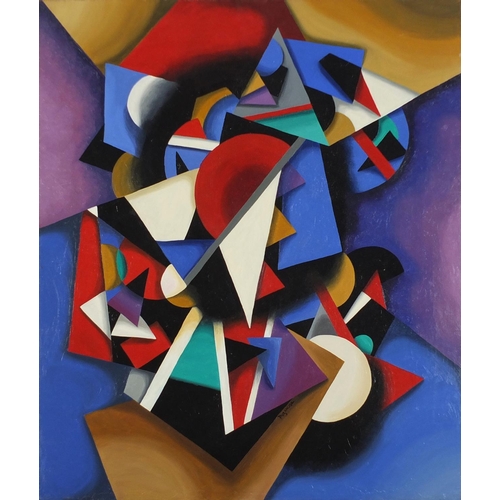 158 - Geometric shapes, Russian school oil on canvas, framed, 75.5cm x 63cm excluding the frame